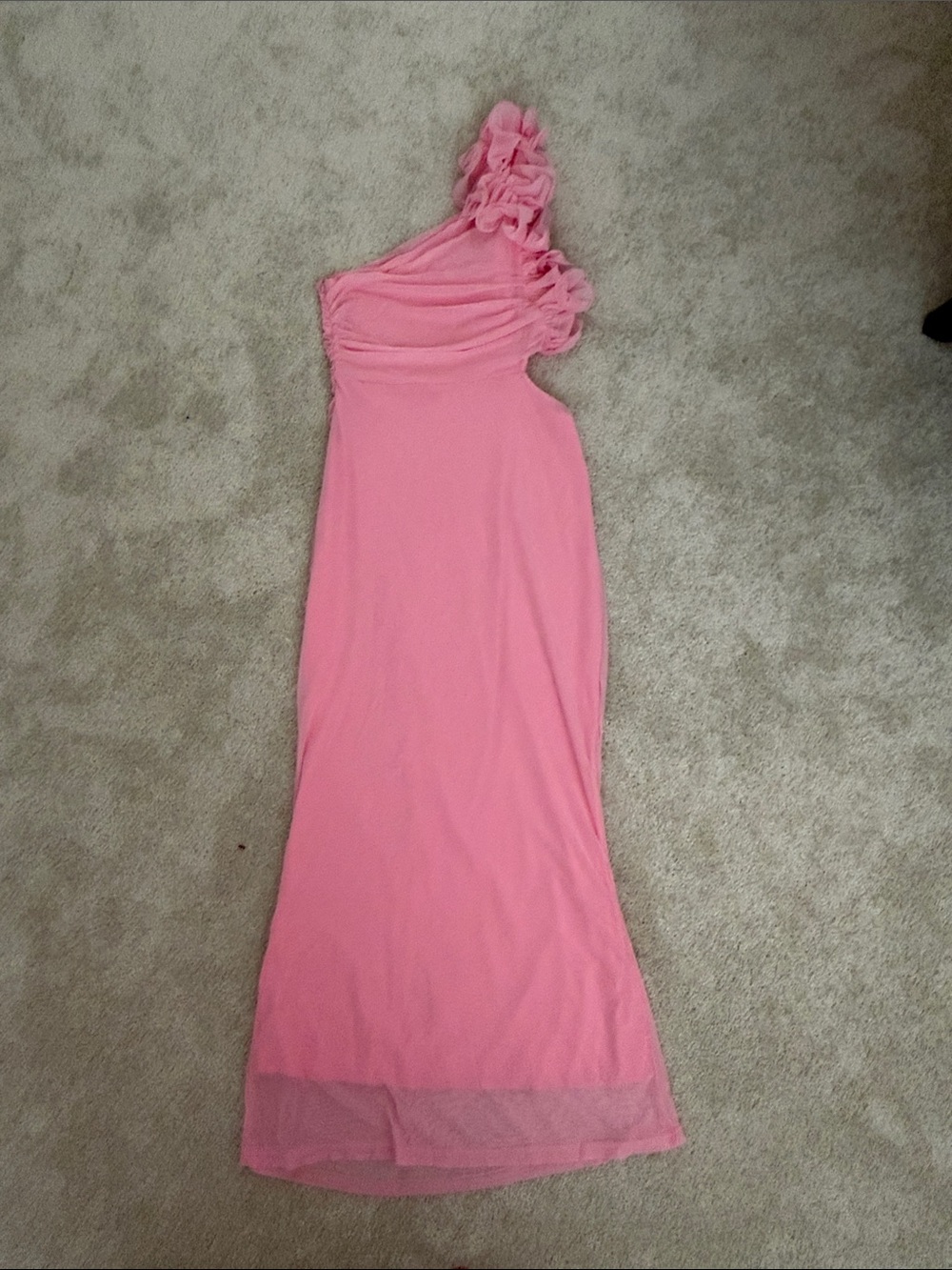One-Shoulder Pink Ruffled Evening Dress - Picture 4 of 5